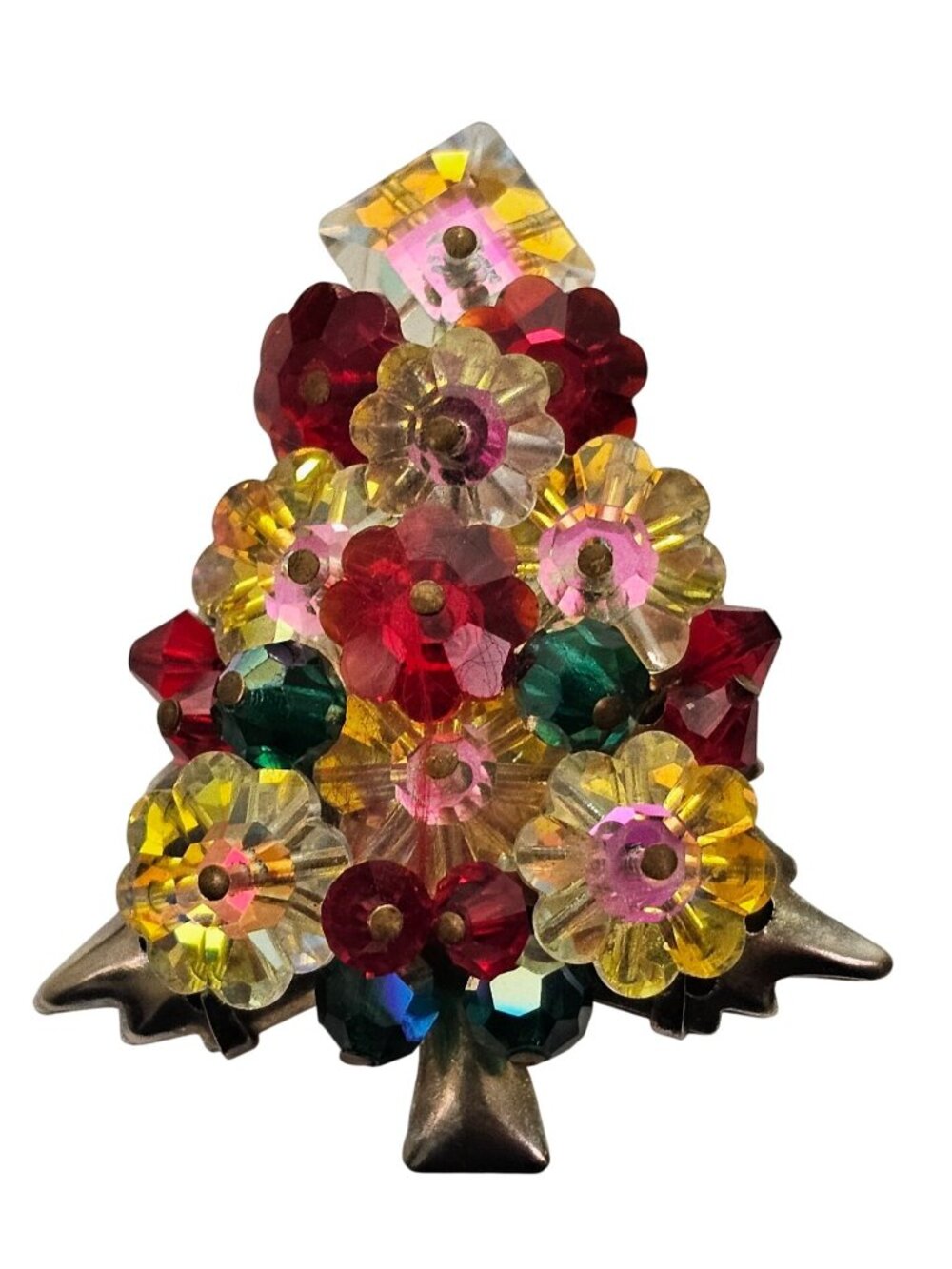 Rivoli Glass AB Christmas Tree Brooch Beaded Pin J858